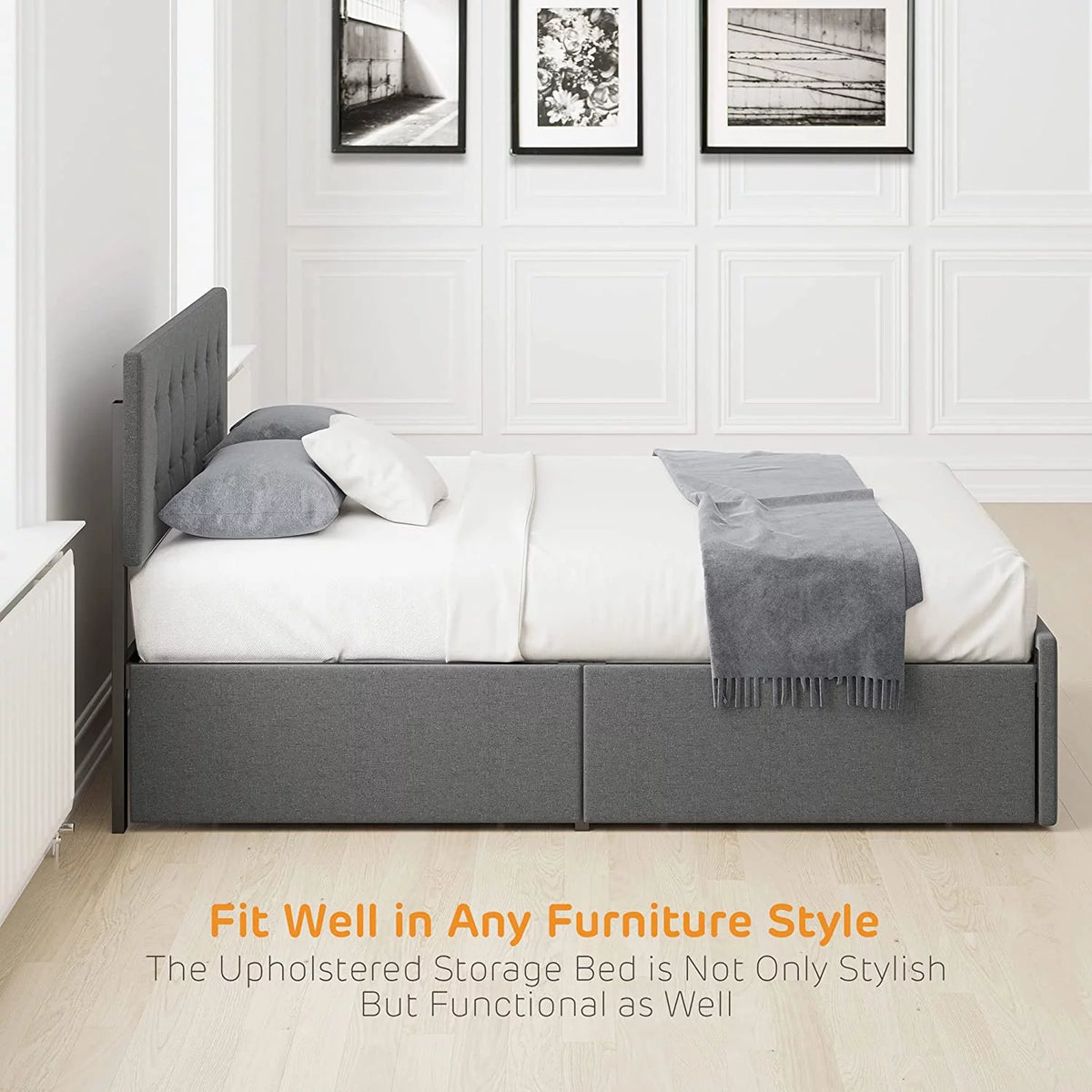 Platform Bed Frame with Headboard and 4 Drawers Storage F8483