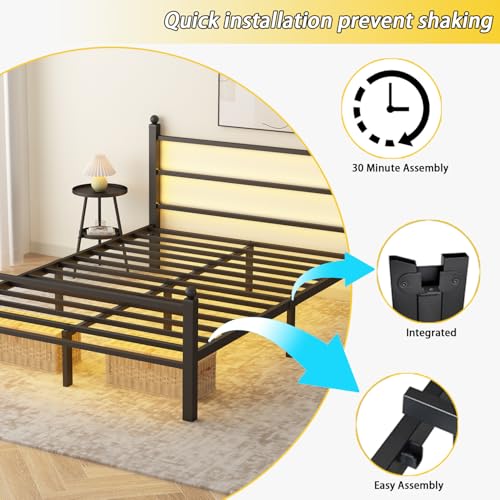 Black Metal Full Size Bed Frame with Headboard and Footboard N215