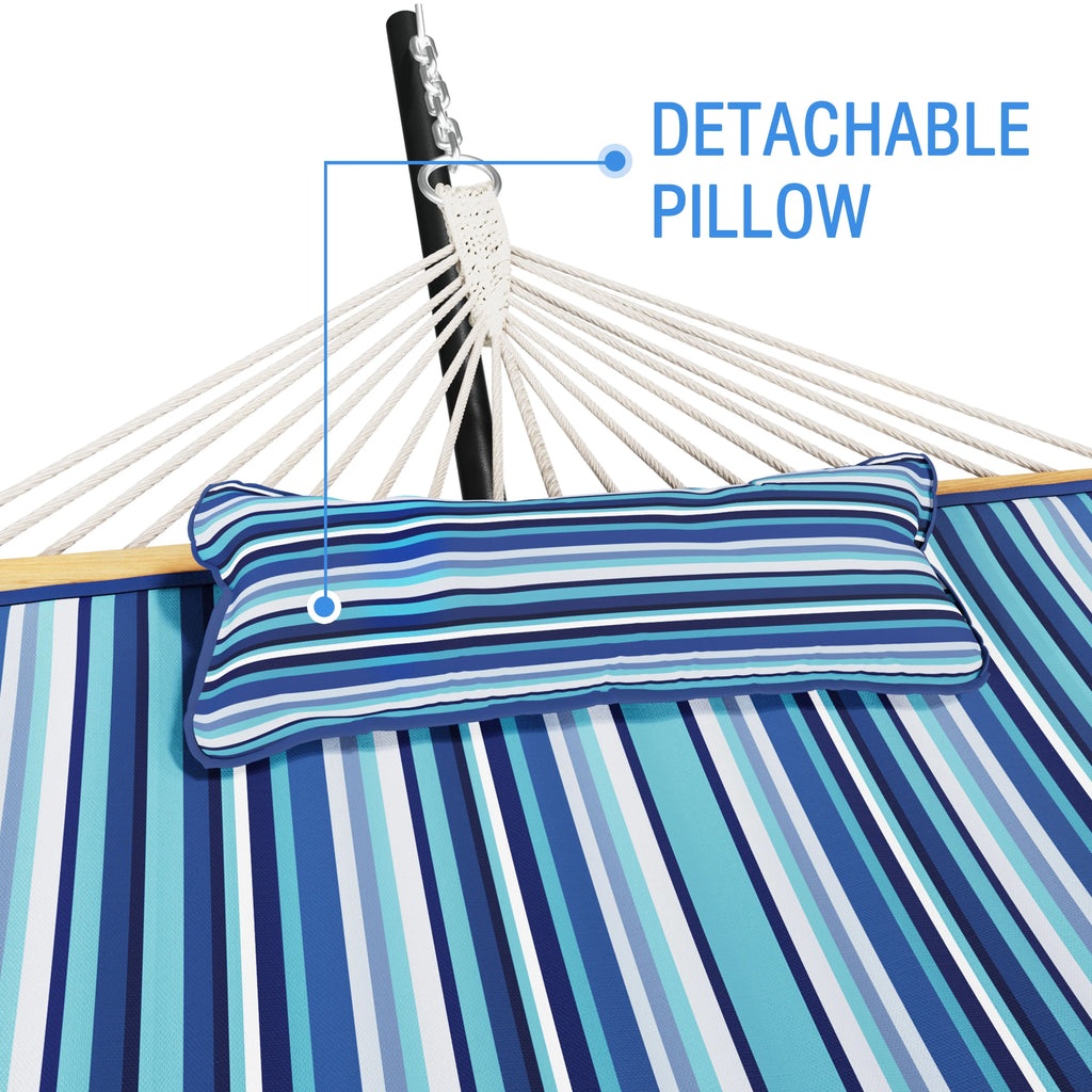 2-Person Hanging Hammock with Steel Stand, Cotton Pad & Pillow, 450lbs Capacity, White H90653