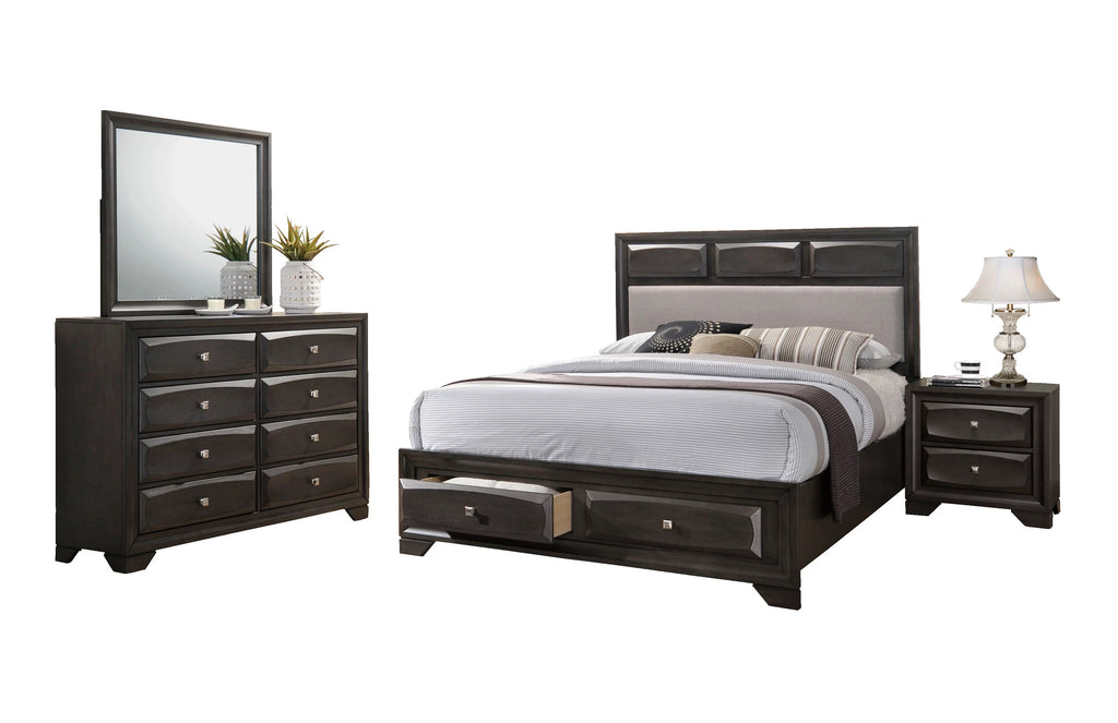 Queen Size 4pc Bedroom Furniture Set with Dresser Mirror Nightstand N904629