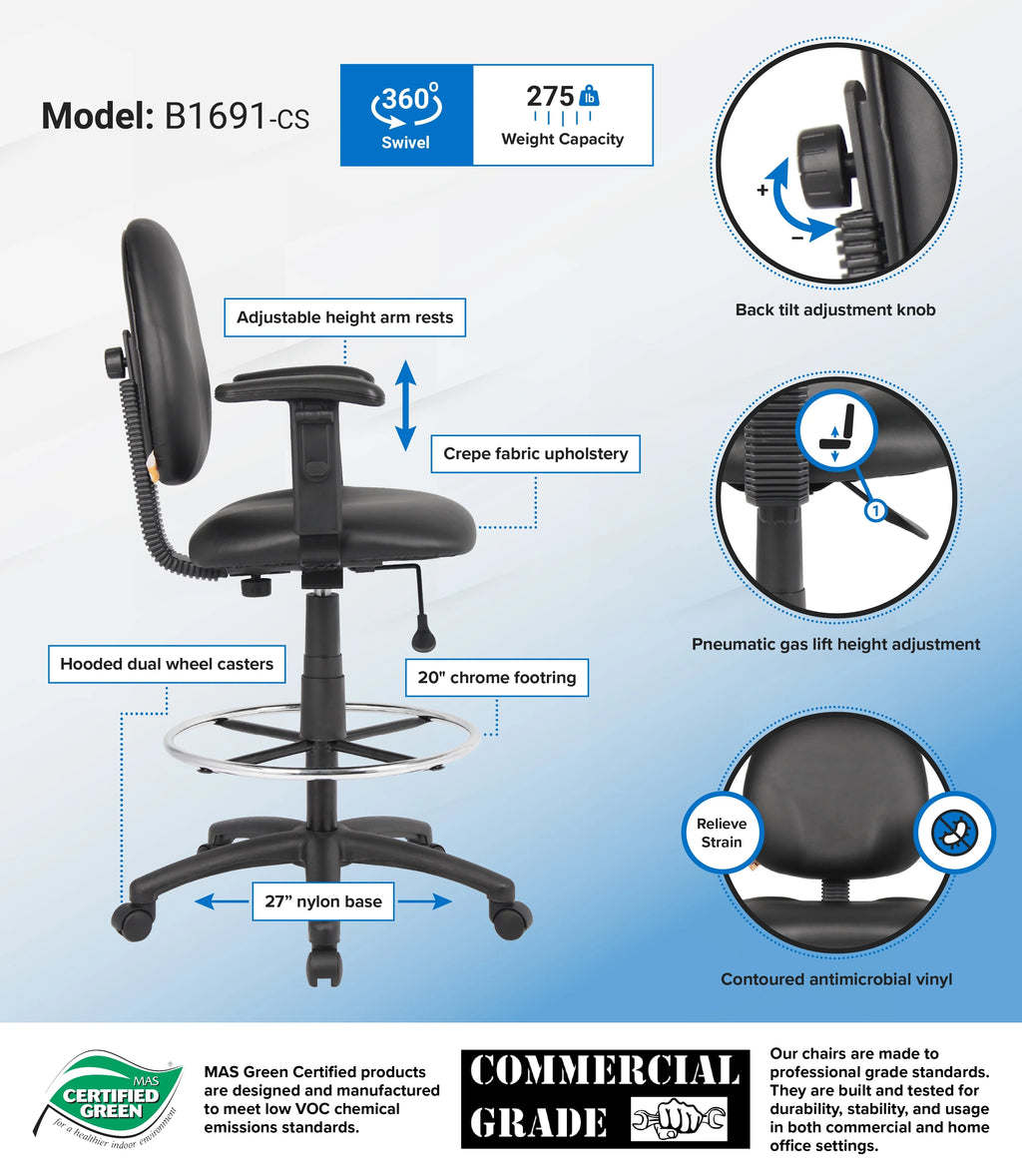 Black Adjustable Drafting Stool F78866
