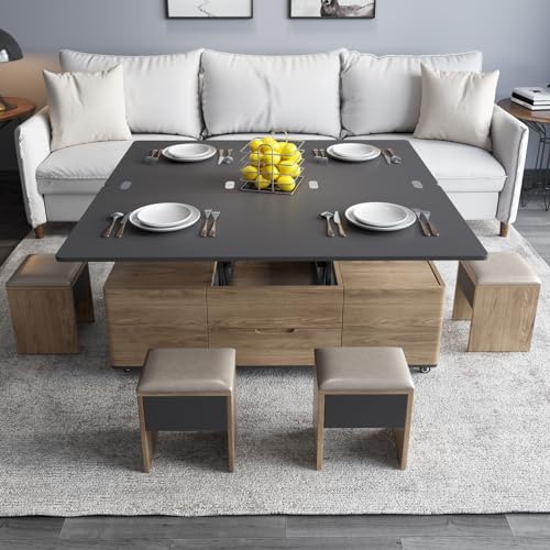 Grey Lift-Top Coffee Table with 4 Stools T2276