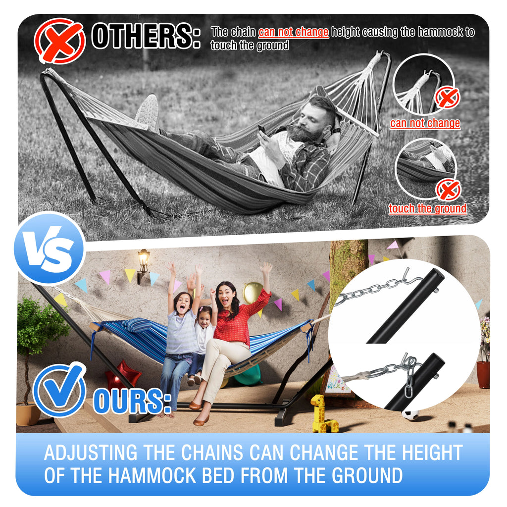 2-Person Hanging Hammock with Steel Stand, Cotton Pad & Pillow, 450lbs Capacity, White H90653