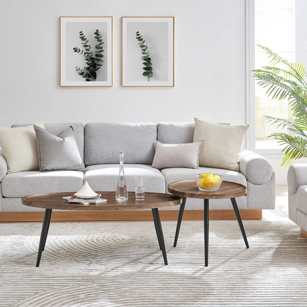 2 Piece Walnut Coffee Table Set with Black Metal Legs A31028