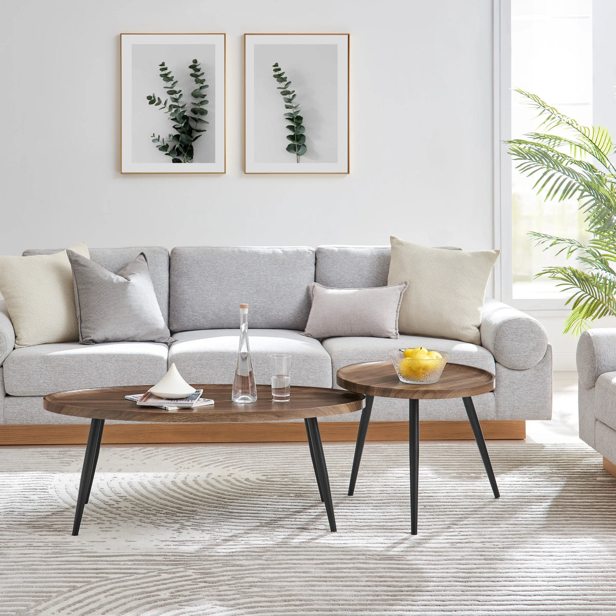 2 Piece Walnut Coffee Table Set with Black Metal Legs A31028