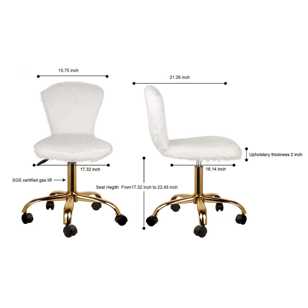Fuzzy White Gold Armless Swivel Chair Set of 2 P244