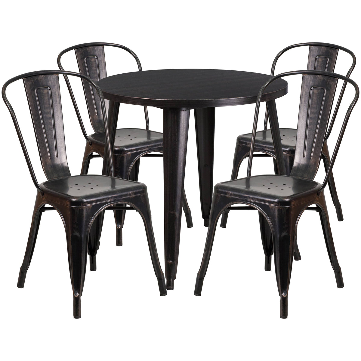 30 in. Round Metal Indoor/Outdoor Table Set with 4 Cafe Chairs, Black V272012