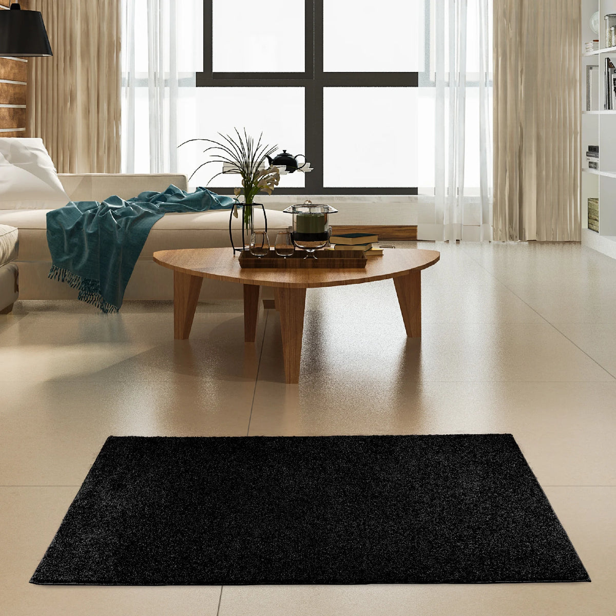 Black 2' x 4' Solid Color Rug S4741