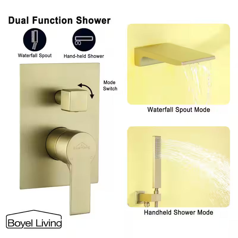 Brushed Gold Wall Mount Roman Tub Faucet with Hand Shower F9886