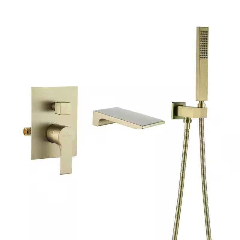 Brushed Gold Wall Mount Roman Tub Faucet with Hand Shower F9886
