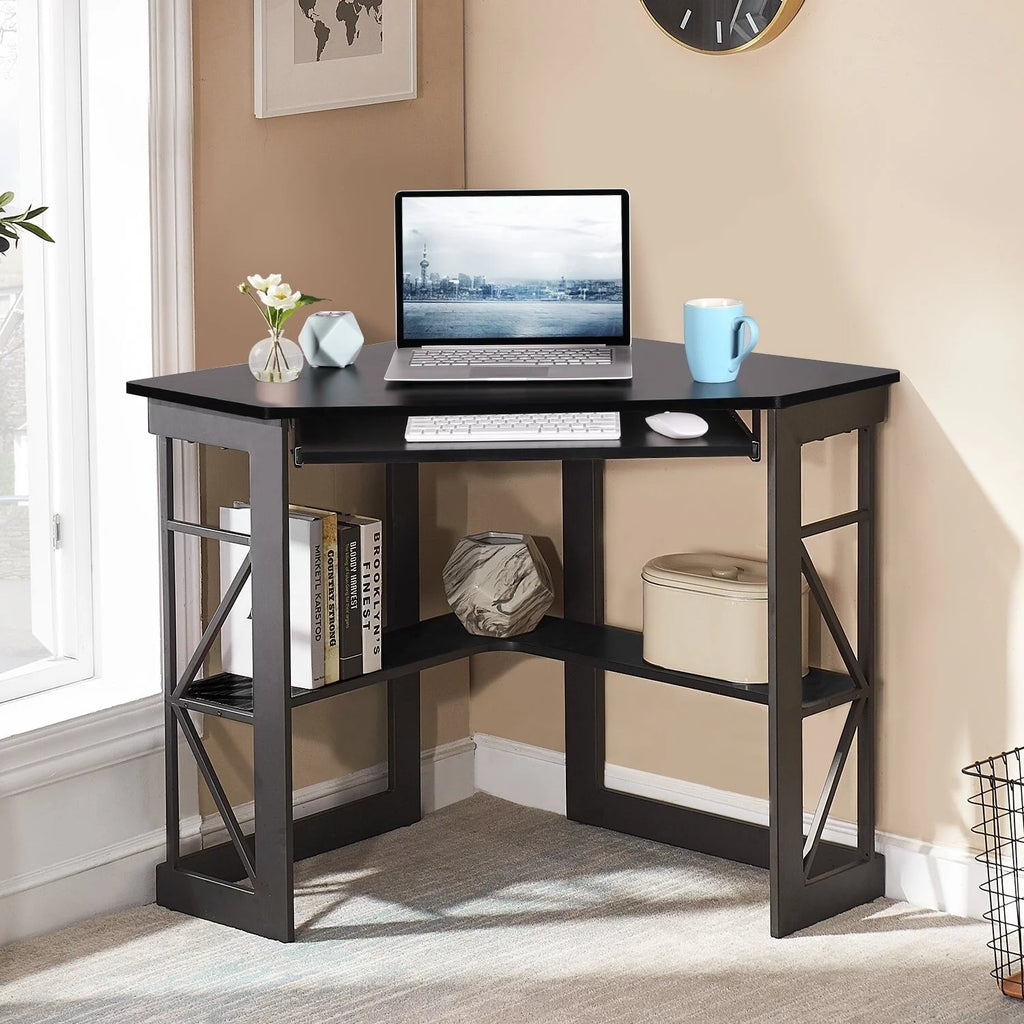 Black Corner Computer Desk with Keyboard Tray B342290