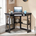 Black Corner Computer Desk with Keyboard Tray B342290