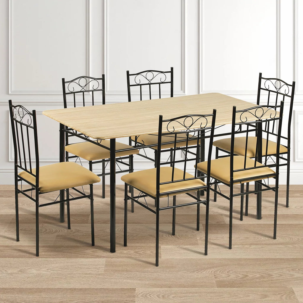 Wood and Metal Dining Table Set with 6 Chairs Z636