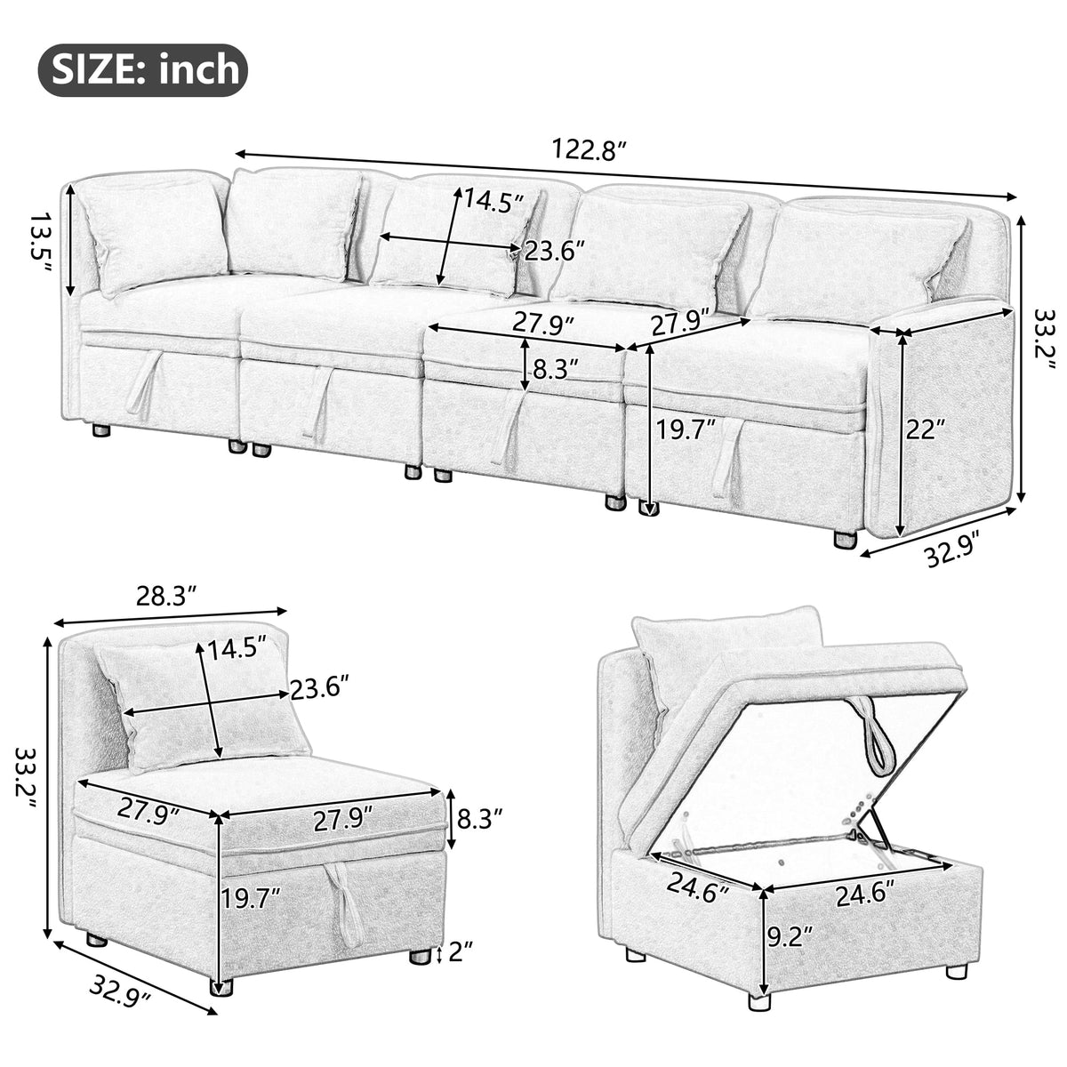 Oversized Chenille Sectional Sofa with Storage U30352
