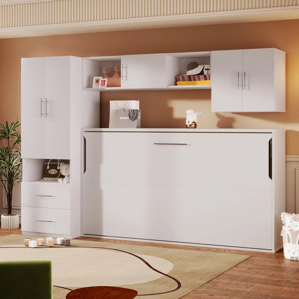 Twin Size Murphy Bed with Shelves and Storage Drawers A69111