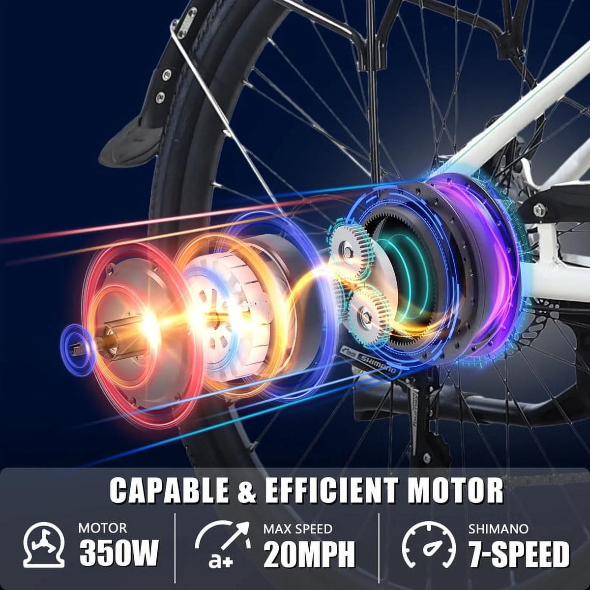 White 26” 350W Electric Bike with Removable Battery S8066