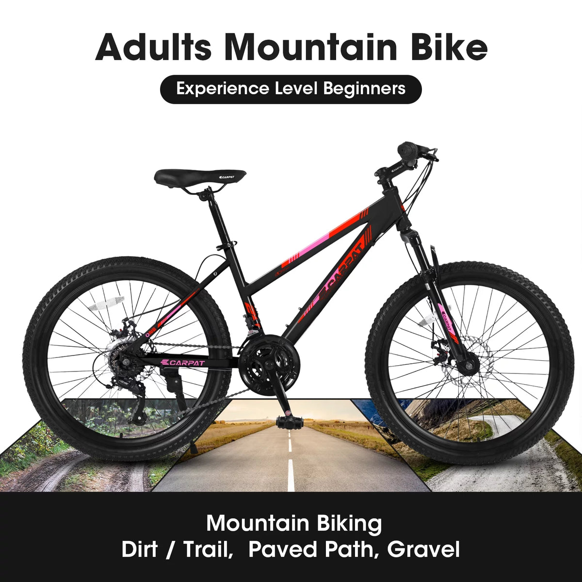 Pink 26 inch 21 Speed Dual Disc Brake Mountain Bike U7356