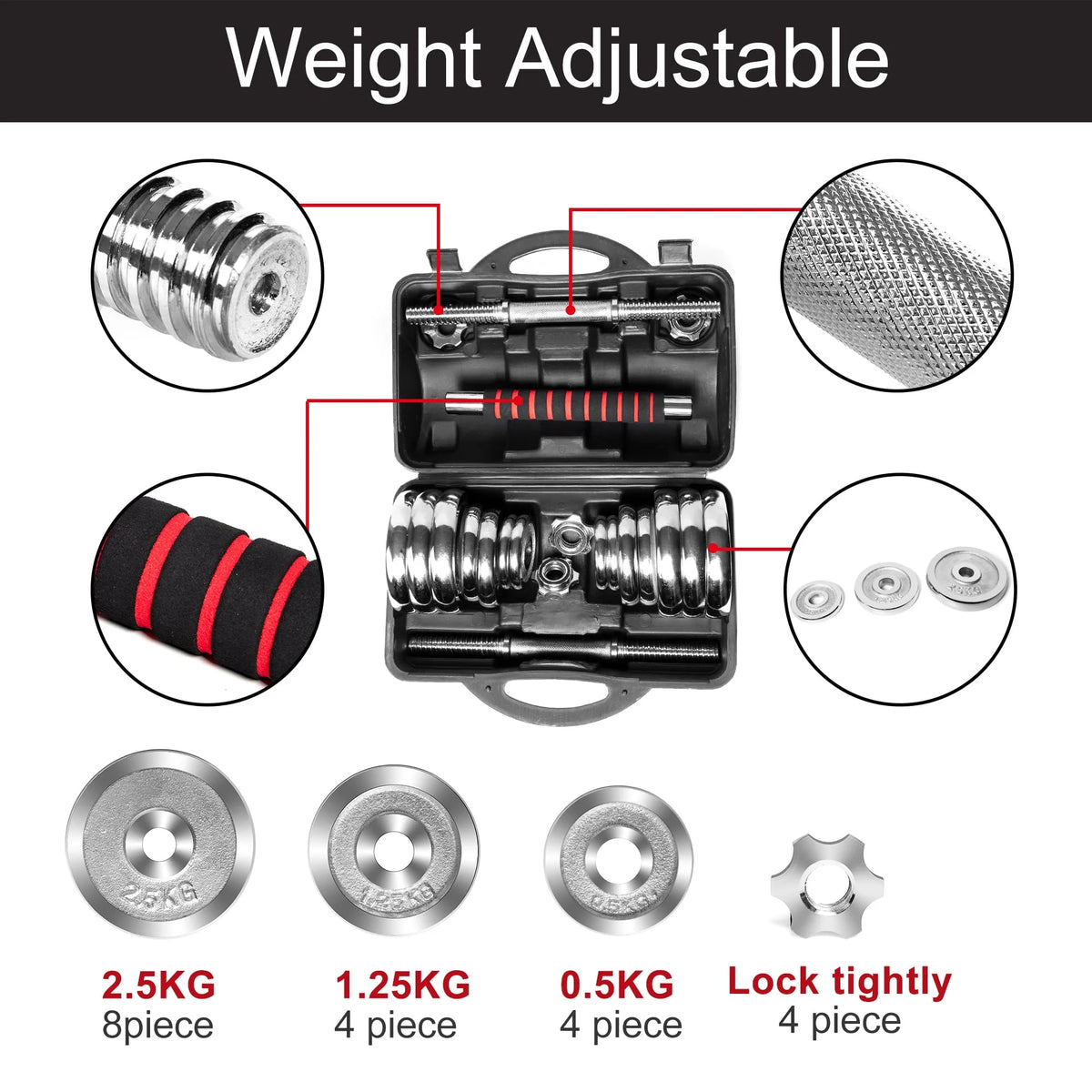 Adjustable Dumbbells 30KG/66LBS Convertible to Barbell F296