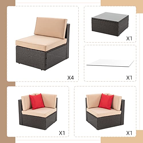 7 Pieces PE Rattan Wicker Patio Sofa Set with Glass Table Z7947