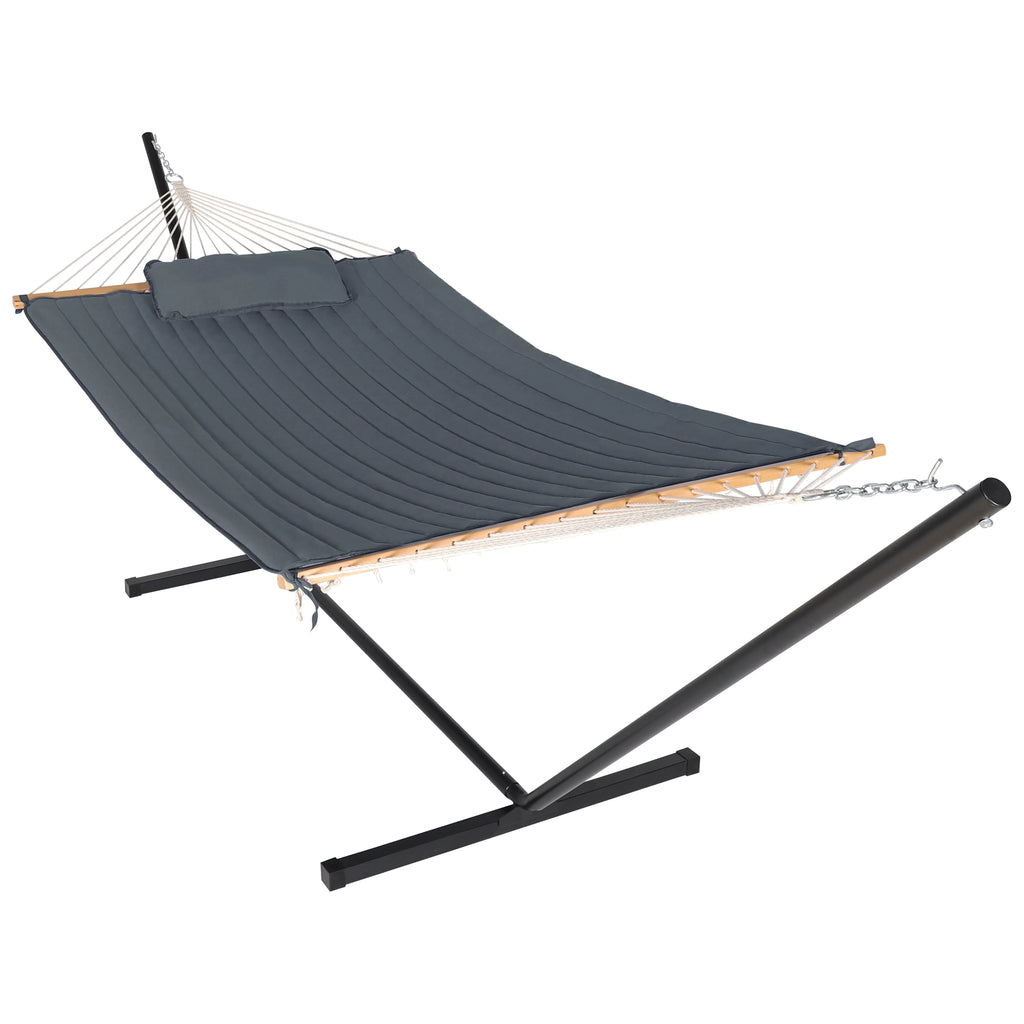 2-Person Hanging Hammock with Steel Stand, Cotton Pad & Pillow, 450lbs Capacity, White H90653