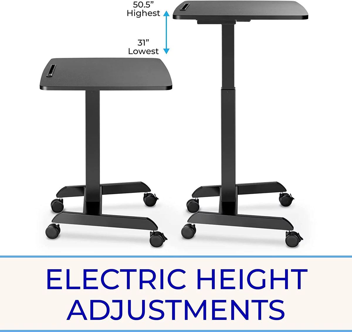 Extra Large Height Adjustable Rolling Electric Podium Desk with Wheels, Black O7614