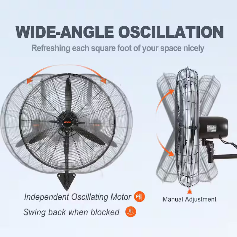 Wall-Mount Misting Fan 30 in. 3-Speed 9500 CFM Waterproof Oscillating Industrial Wall Fan D151