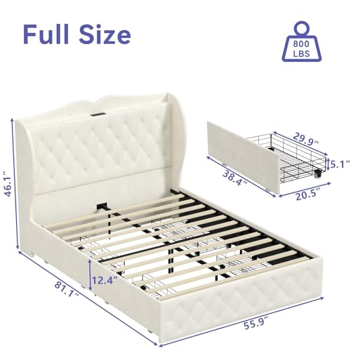 Full Size Velvet Upholstered Platform Bed Frame with 4 Storage Drawers L65720