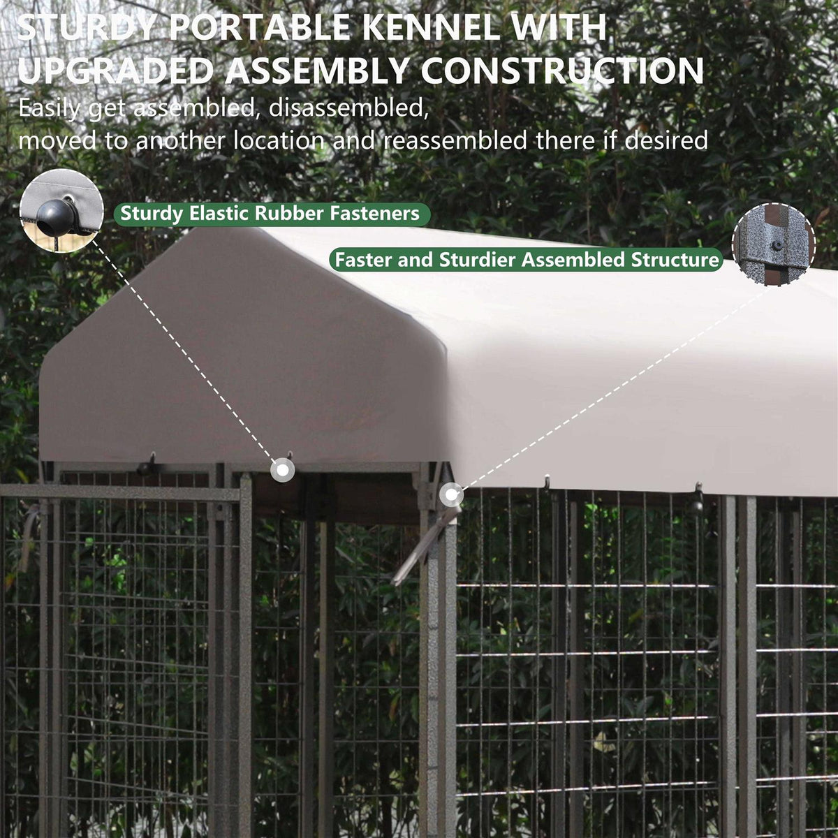 Outdoor Dog Kennel with Rotating Feeding Door and Cover A888300