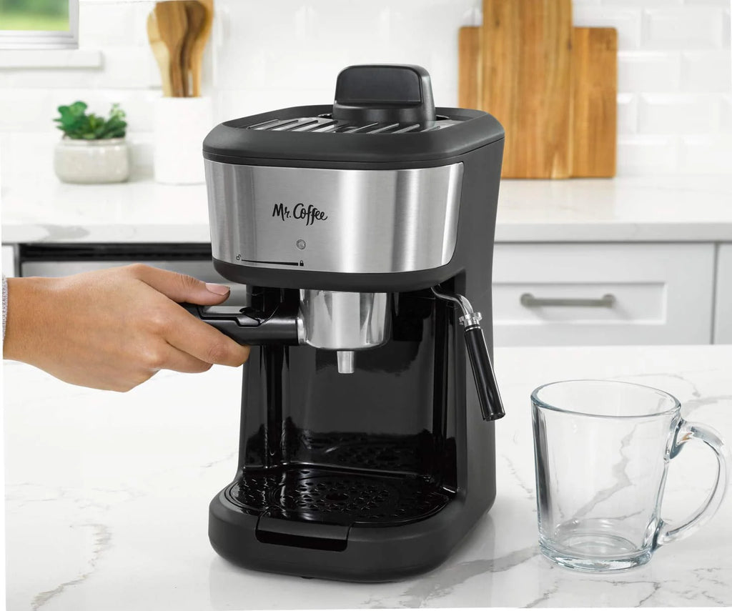 Single Serve Espresso and Cappuccino Machine with Milk Frothing Pitcher, 20 oz, Stainless Steel, Black V3407