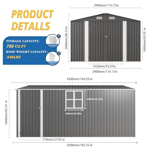 10x12x6.7FT Galvanized Steel Outdoor Storage Shed with Lockable Door & Window O119