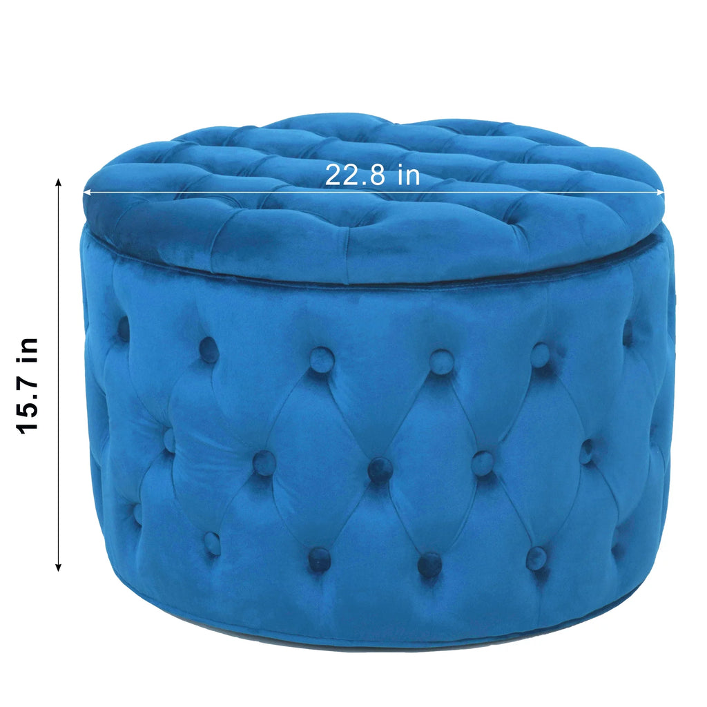 Blue Velvet Round Storage Ottoman D6705