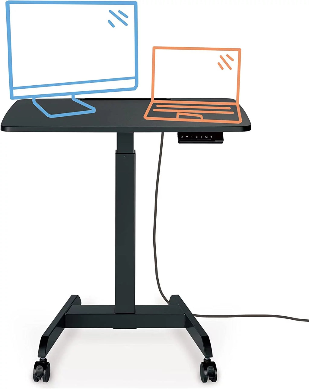 Extra Large Height Adjustable Rolling Electric Podium Desk with Wheels, Black O7614