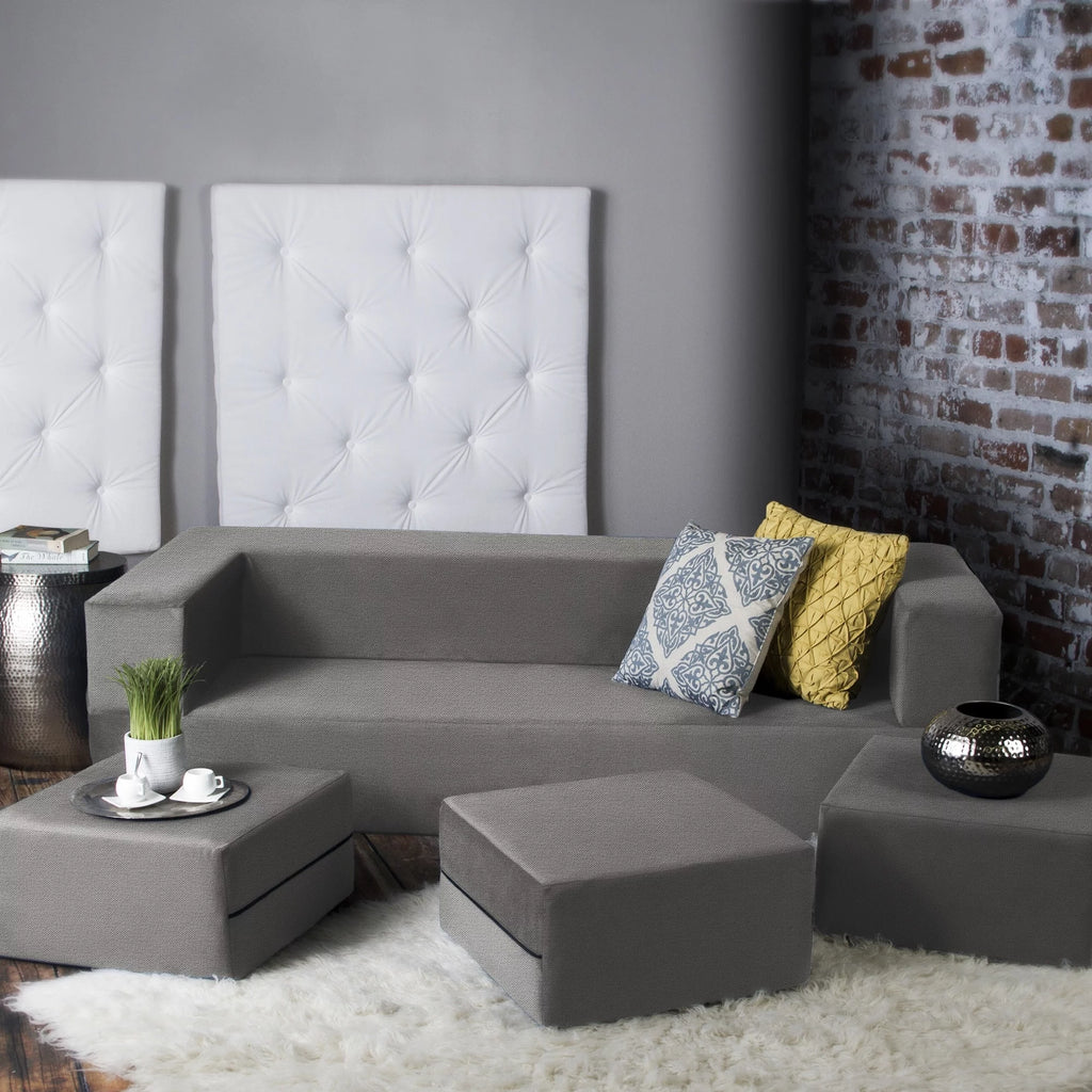 California King Convertible Sleeper Sofa and Ottomans Dove Grey Foam Polyester E44826