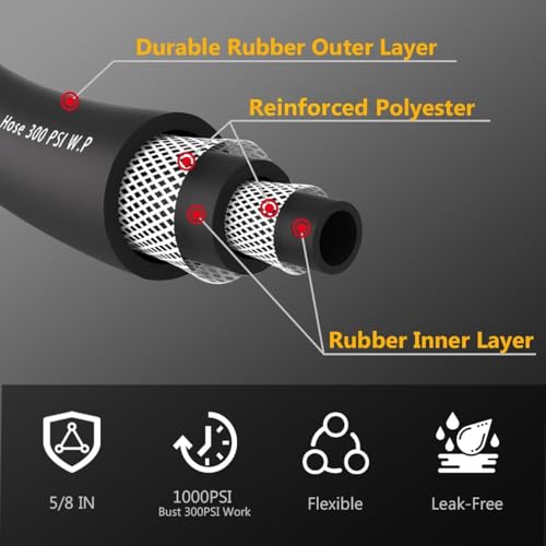 50FT 3/4 Heavy Duty Rubber Garden Hose 200psi Hot/Cold Water D604840