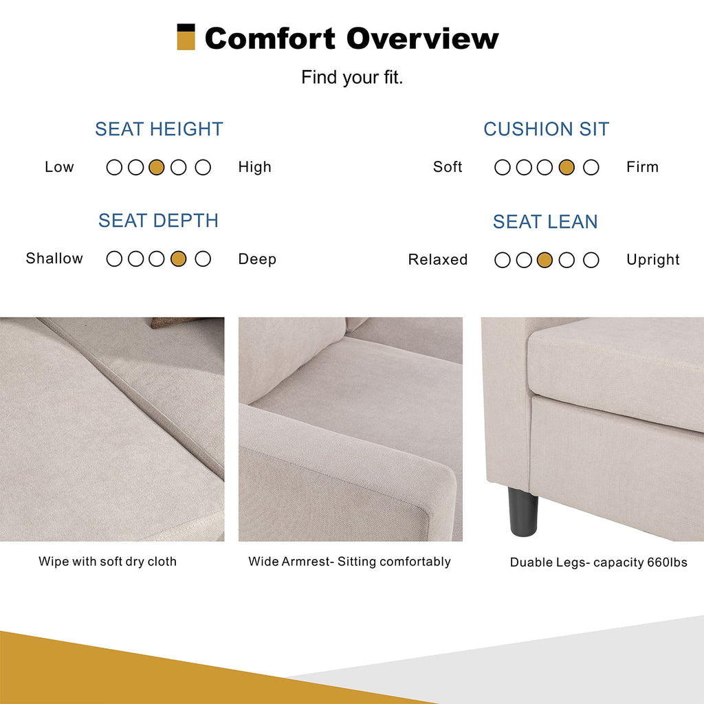 Linen Fabric L-Shaped Sectional Sofa F84607